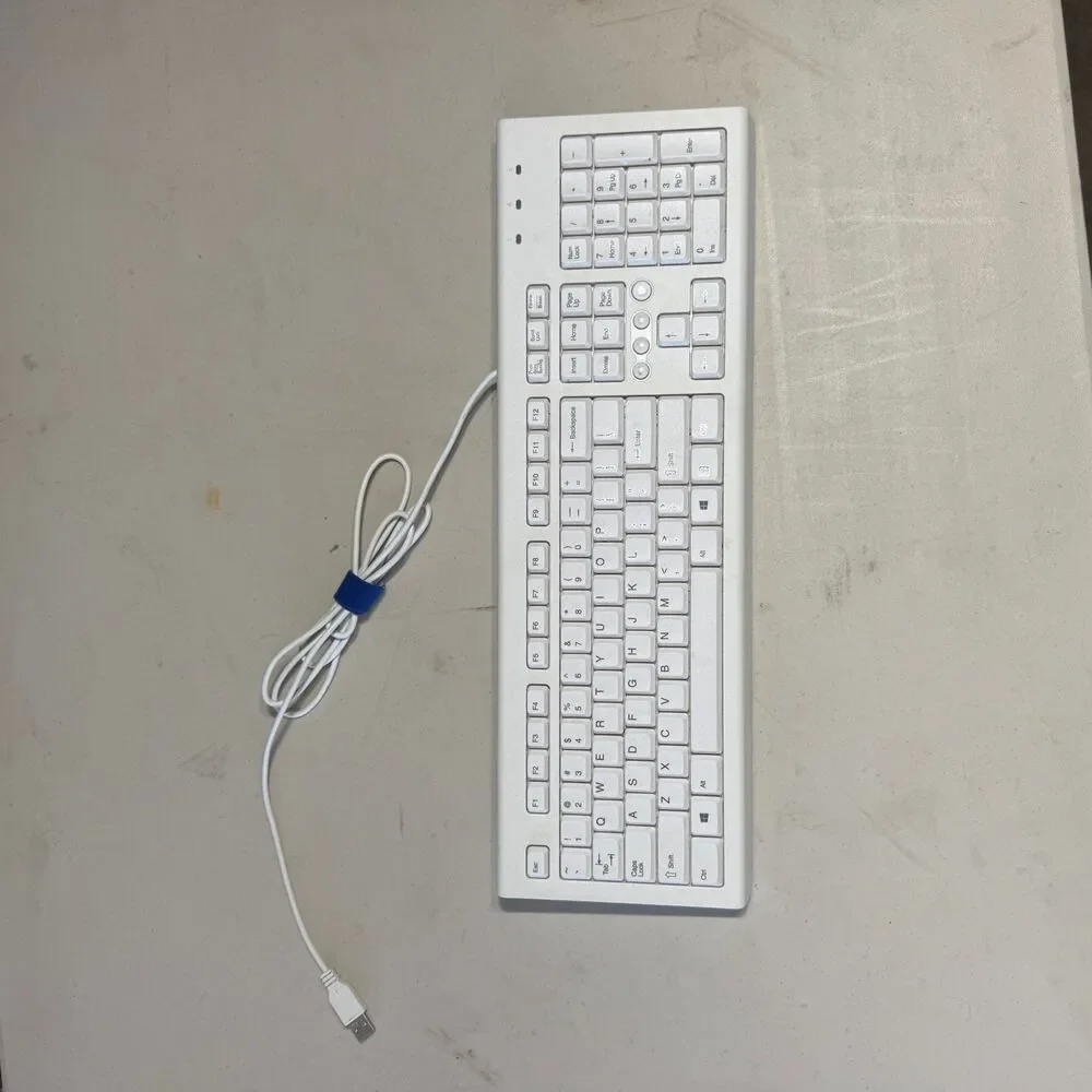 White Wired USB Keyboard with Numeric Keypad White wired keyboard is a full-size